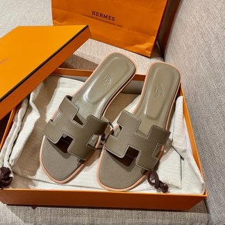 Hermes Shoes Slippers Elephant Grey Sewing Epsom Summer Collection