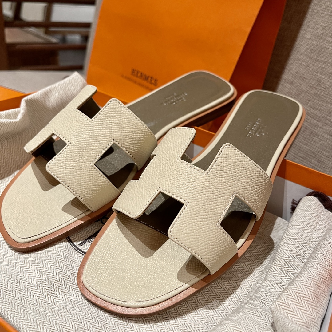 Hermes Shoes Slippers Milkshake White Sewing Epsom Summer Collection