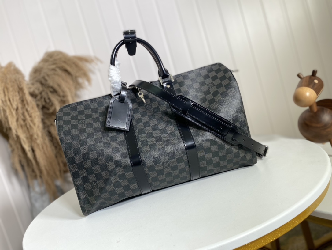 Louis Vuitton LV Keepall Travel Bags Black Grid Monogram Canvas N41418