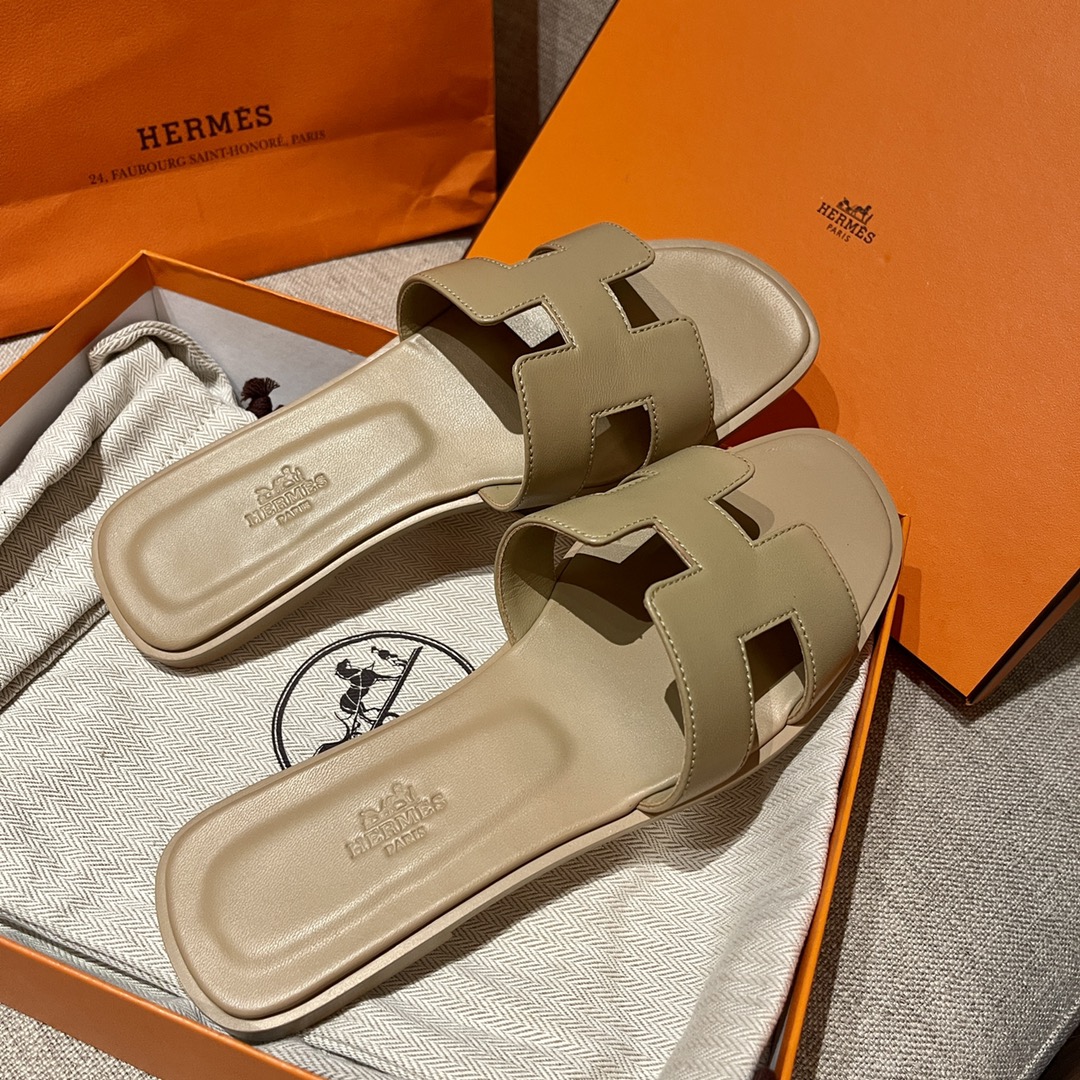 Hermes Shoes Slippers Genuine Leather