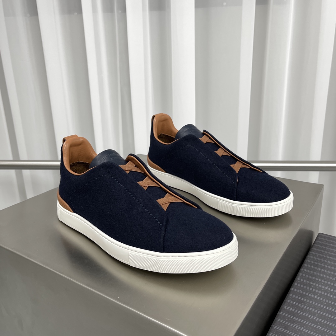 Zegna Sapatos Tênis Pele de vitelo Algodão Couro vaca Espuma algodão Borracha TPU Lã Fashion Calças moletom