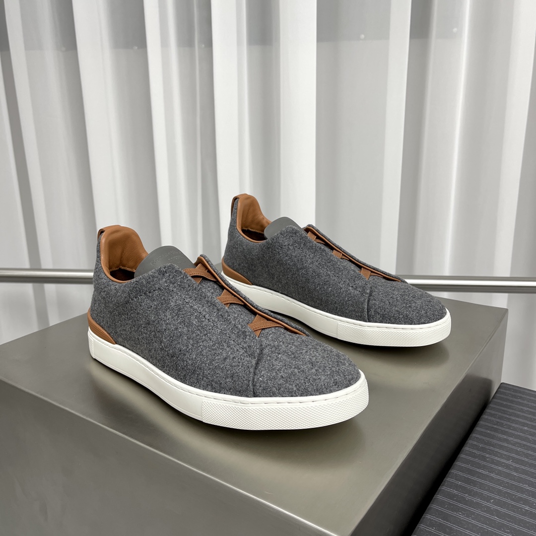 Zegna Sapatos Tênis Pele de vitelo Algodão Couro vaca Espuma algodão Borracha TPU Lã Fashion Calças moletom