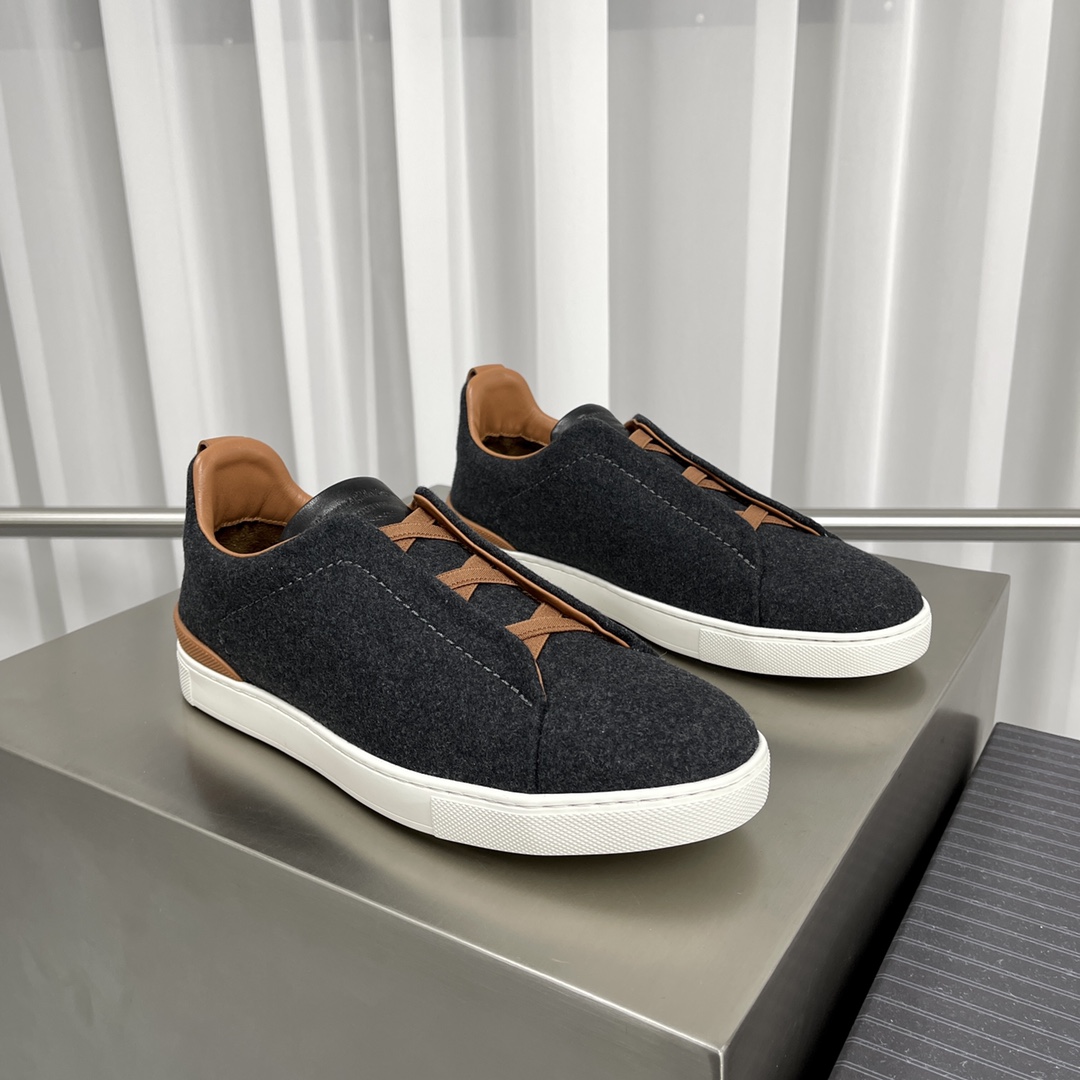 Zegna Sapatos Tênis Pele de vitelo Algodão Couro vaca Espuma algodão Borracha TPU Lã Fashion Calças moletom