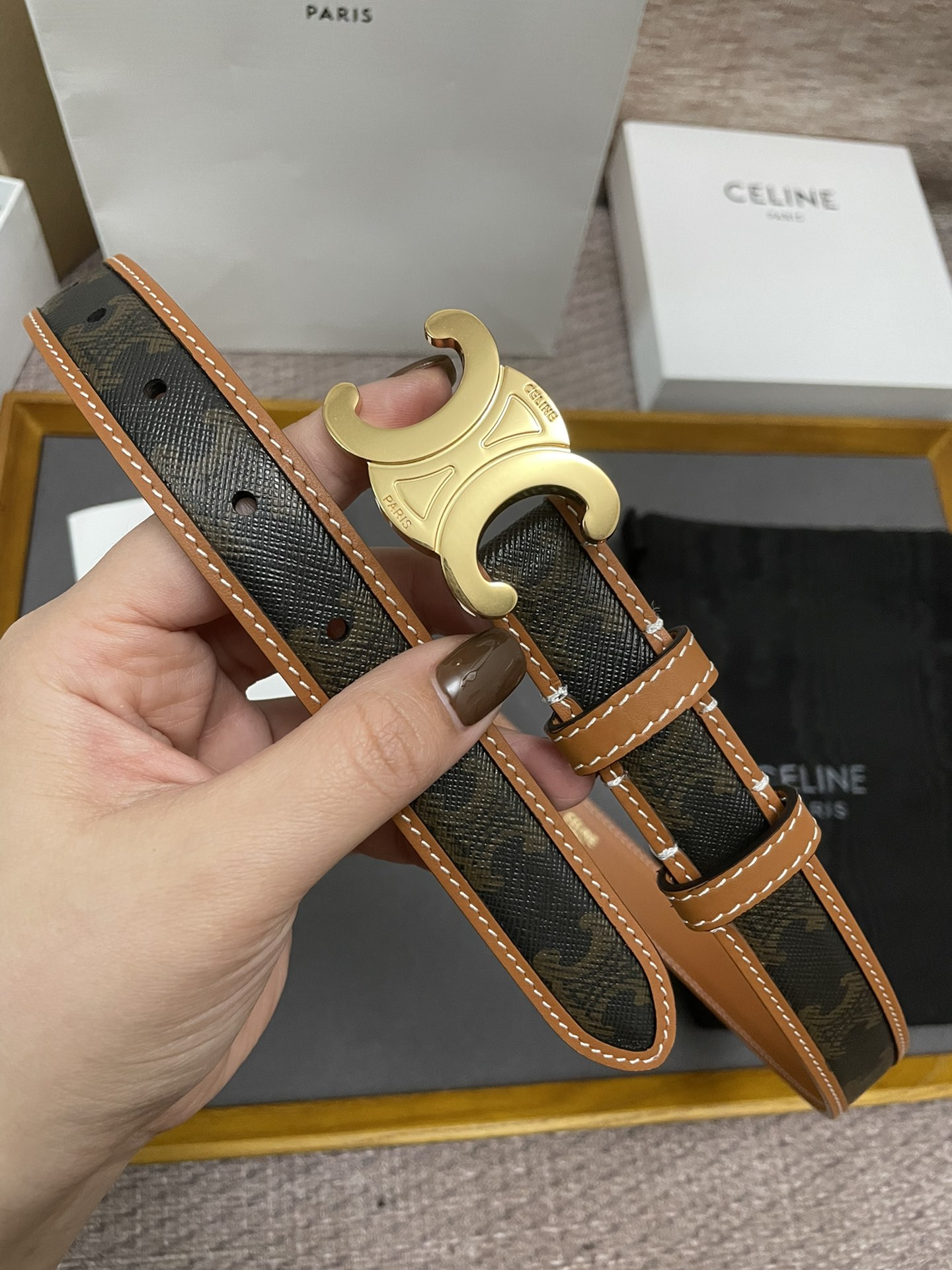 Céline Triomphe Top-Level Purchase: Gold Metal Pieces, 2.5cm Width Buttons - 图片 6