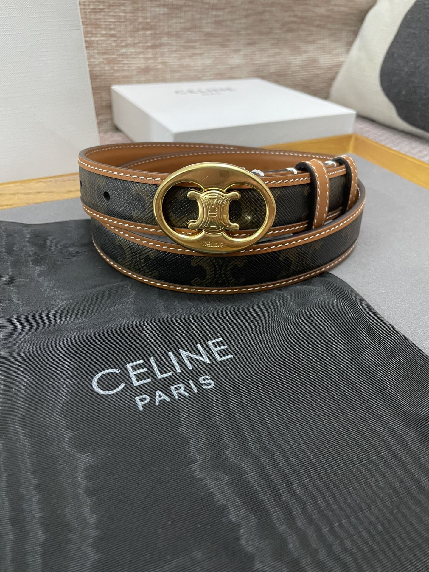 Céline Triomphe Top-Level Purchase: Gold Metal Pieces with Tie Buttons. - 图片 4