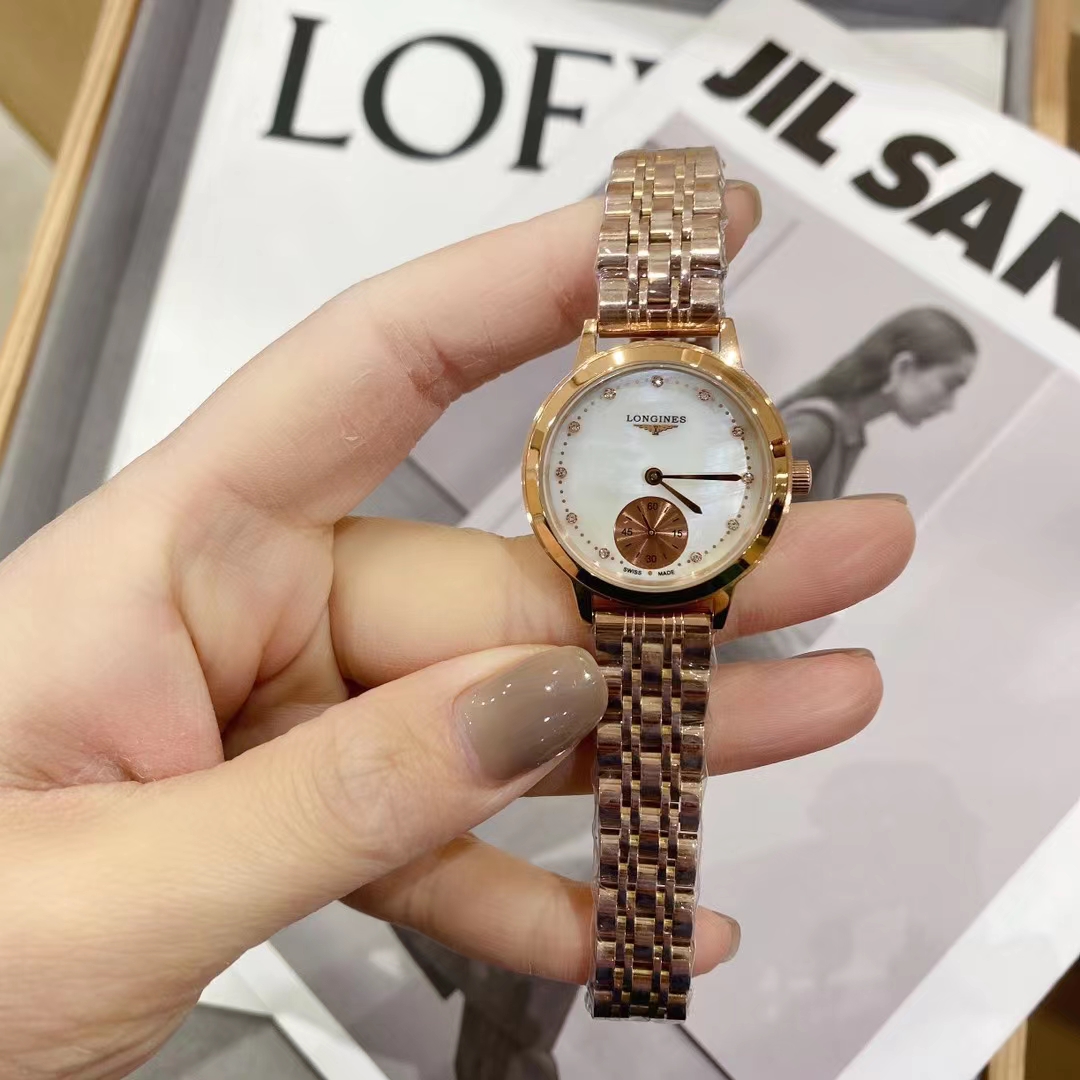 K0 白钢玫 浪琴  Longines  原装进口石英机芯 小秒设计 钢化玻璃 316L精钢表壳 直径女30mm 厚8mm如果今天的阳光停止了它耀眼的光芒。那么你的一个微笑，将照亮我的整个世界 实物拍摄品质如一