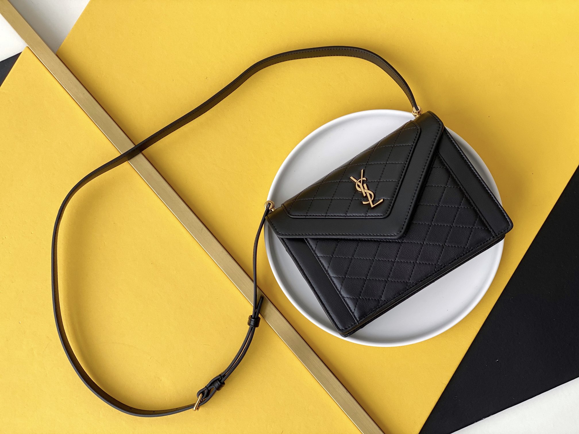 GABY mini quilted envelope bag Italian lambskin flap detachable shoulder strap