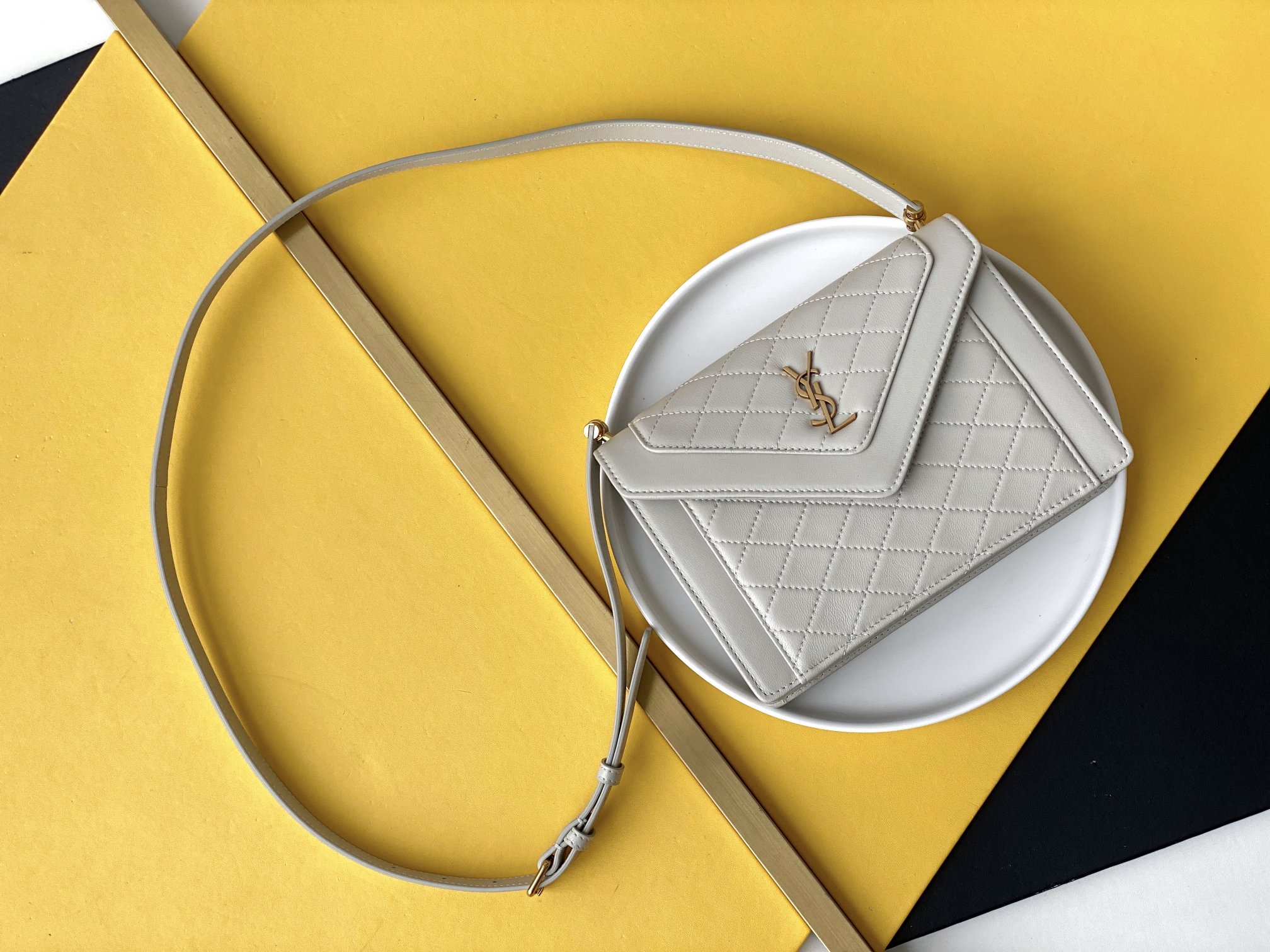 GABY mini quilted envelope bag Italian lambskin flap detachable shoulder strap