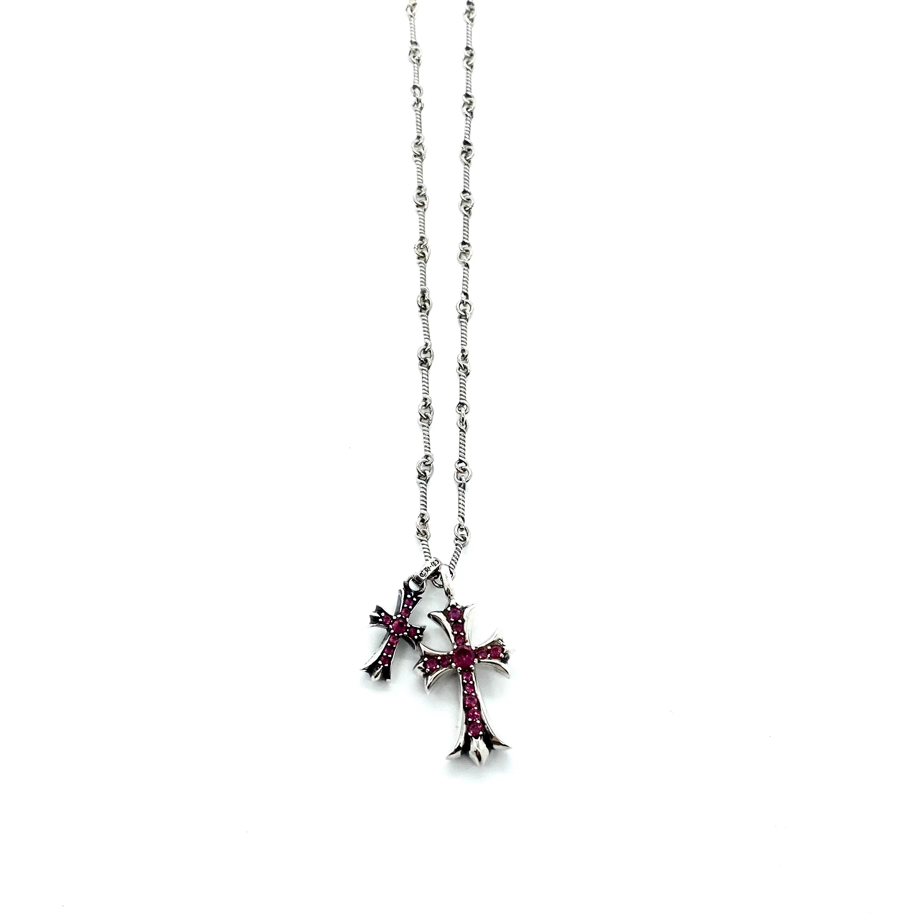 Chrome Hearts 𝐂𝐡𝐫𝐨𝐦𝐞 𝐡𝐞𝐚𝐫𝐭𝐬 克罗心红钻大小十字架项链