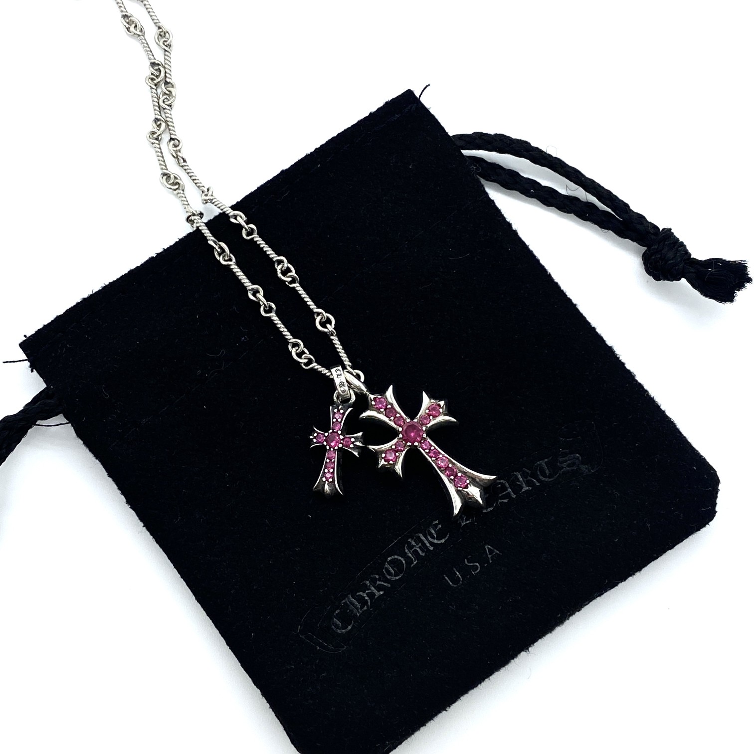 Chrome Hearts 𝐂𝐡𝐫𝐨𝐦𝐞 𝐡𝐞𝐚𝐫𝐭𝐬 克罗心红钻大小十字架项链