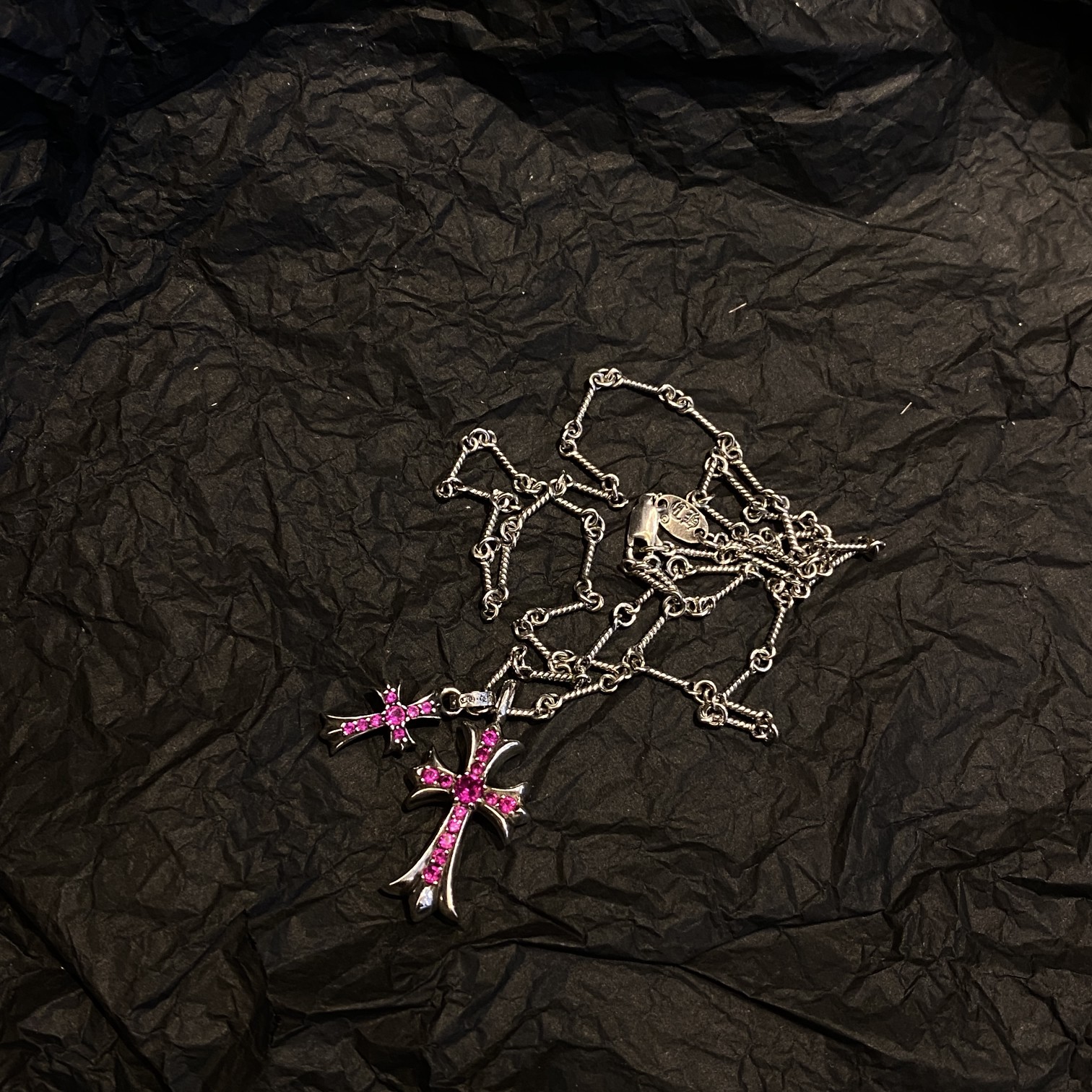 Chrome Hearts 𝐂𝐡𝐫𝐨𝐦𝐞 𝐡𝐞𝐚𝐫𝐭𝐬 克罗心红钻大小十字架项链