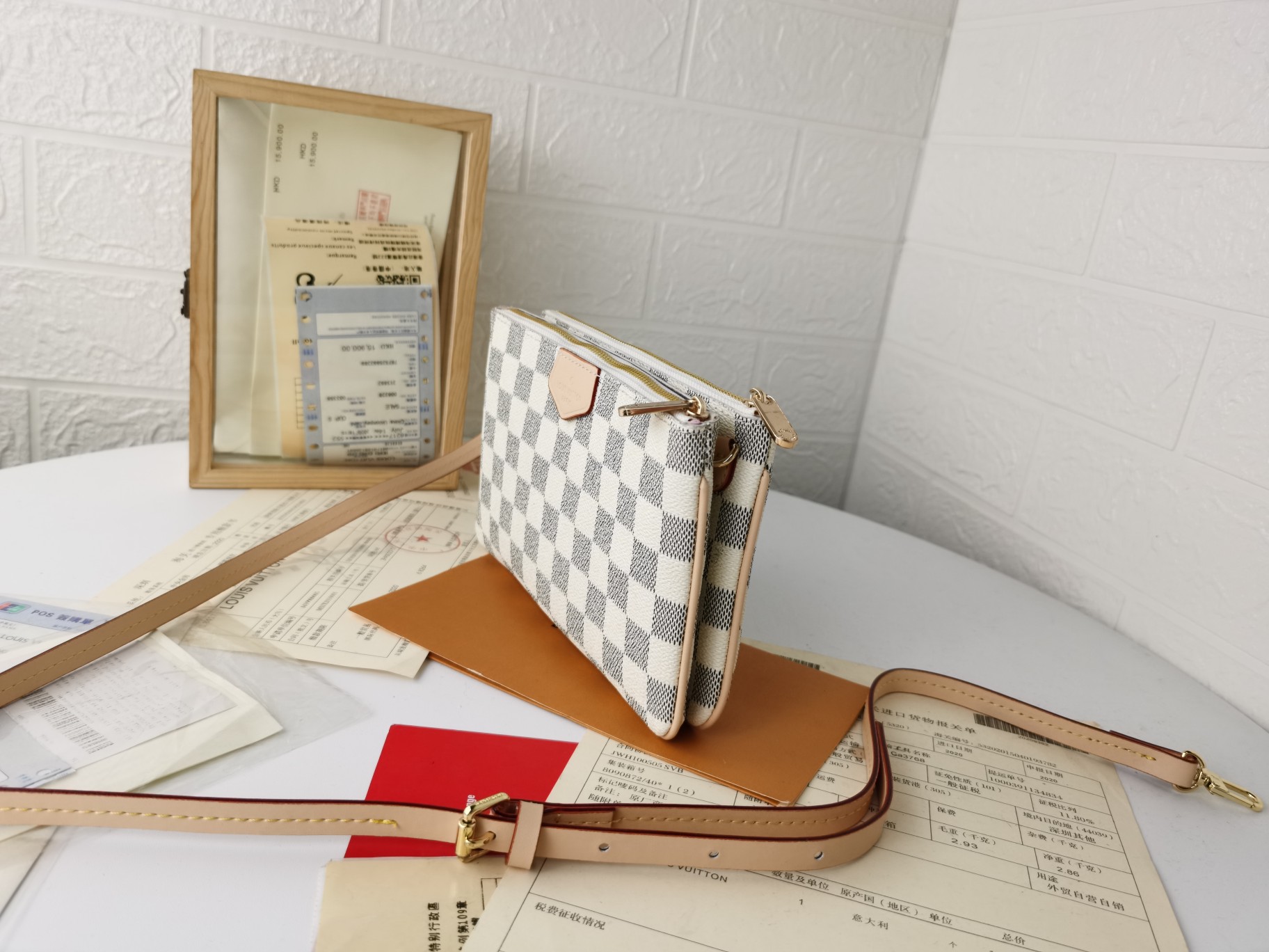 Genuine Leather Long Wallet - Crossbody Strap Detail