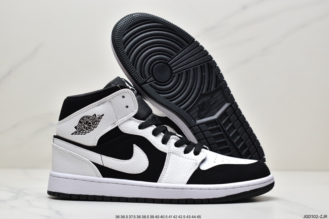 180 公司级 Air Jordan 1 Mid 黑白熊猫AJ1乔1中邦休闲板鞋 554724-113