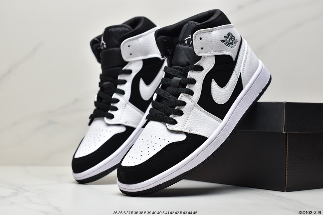 180 公司级 Air Jordan 1 Mid 黑白熊猫AJ1乔1中邦休闲板鞋 554724-113