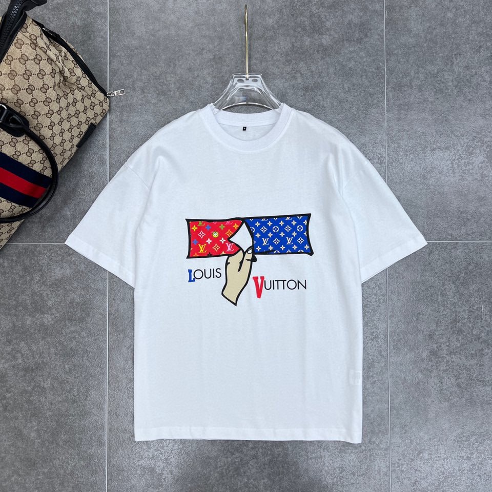 Louis Vuitton Clothing T-Shirt Cotton Double Yarn Summer Collection Short Sleeve