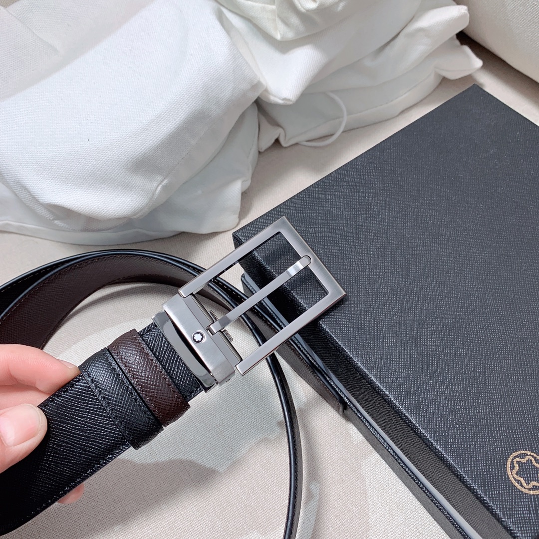 Montblanc Montblanc万宝龙 宽3 5cm 进口双面牛皮 百分百 纯铜扣 一带两用 成功男士的 品 送礼佳品 自行裁剪尺码 扣头可随意搭配
