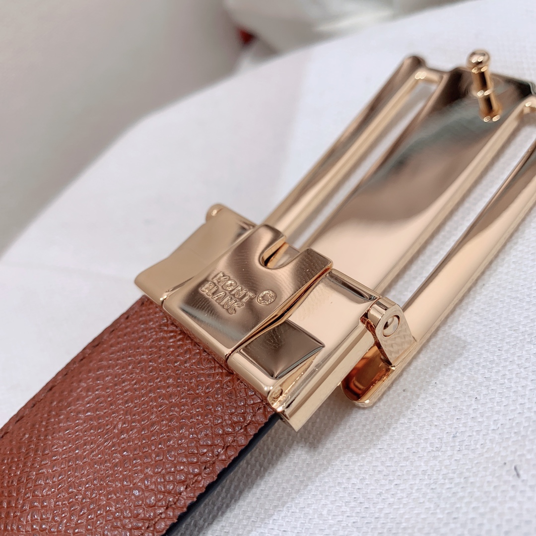Montblanc Montblanc万宝龙 宽3 5cm 进口双面牛皮 百分百 纯铜扣 一带两用 成功男士的 品 送礼佳品 自行裁剪尺码 扣头可随意搭配