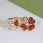 Van Cleef & Arpels Buy
 Jewelry Ring- Champagne Color Red Set With Diamonds 925 Silver