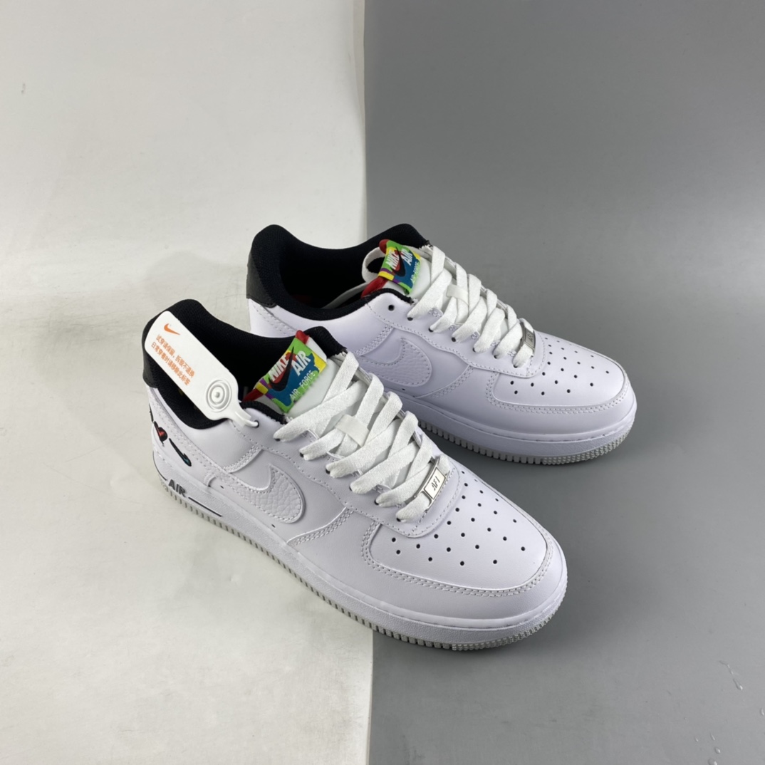 P200 NIKE Air Force 1’07 Low ”Peace Love Swoosh” 白黑色 休闲板鞋 DM8148-100