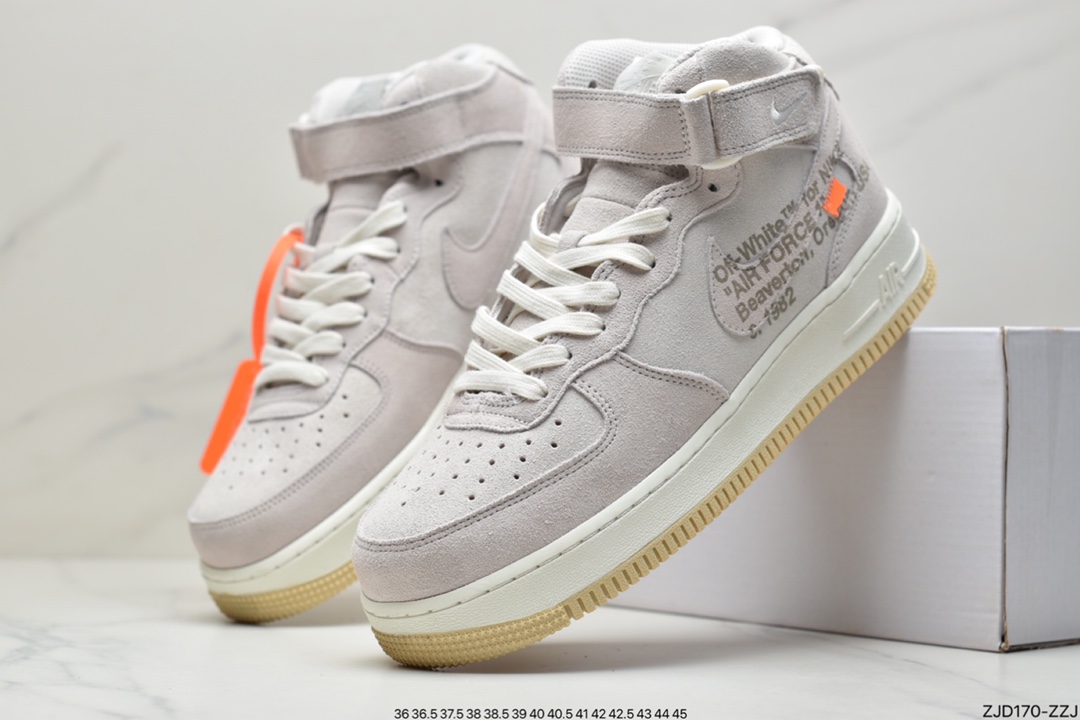 240 公司级Nike Air Force 1 X Ow联名款麂皮灰 空军一号低帮运动休闲板鞋 CW2255-100