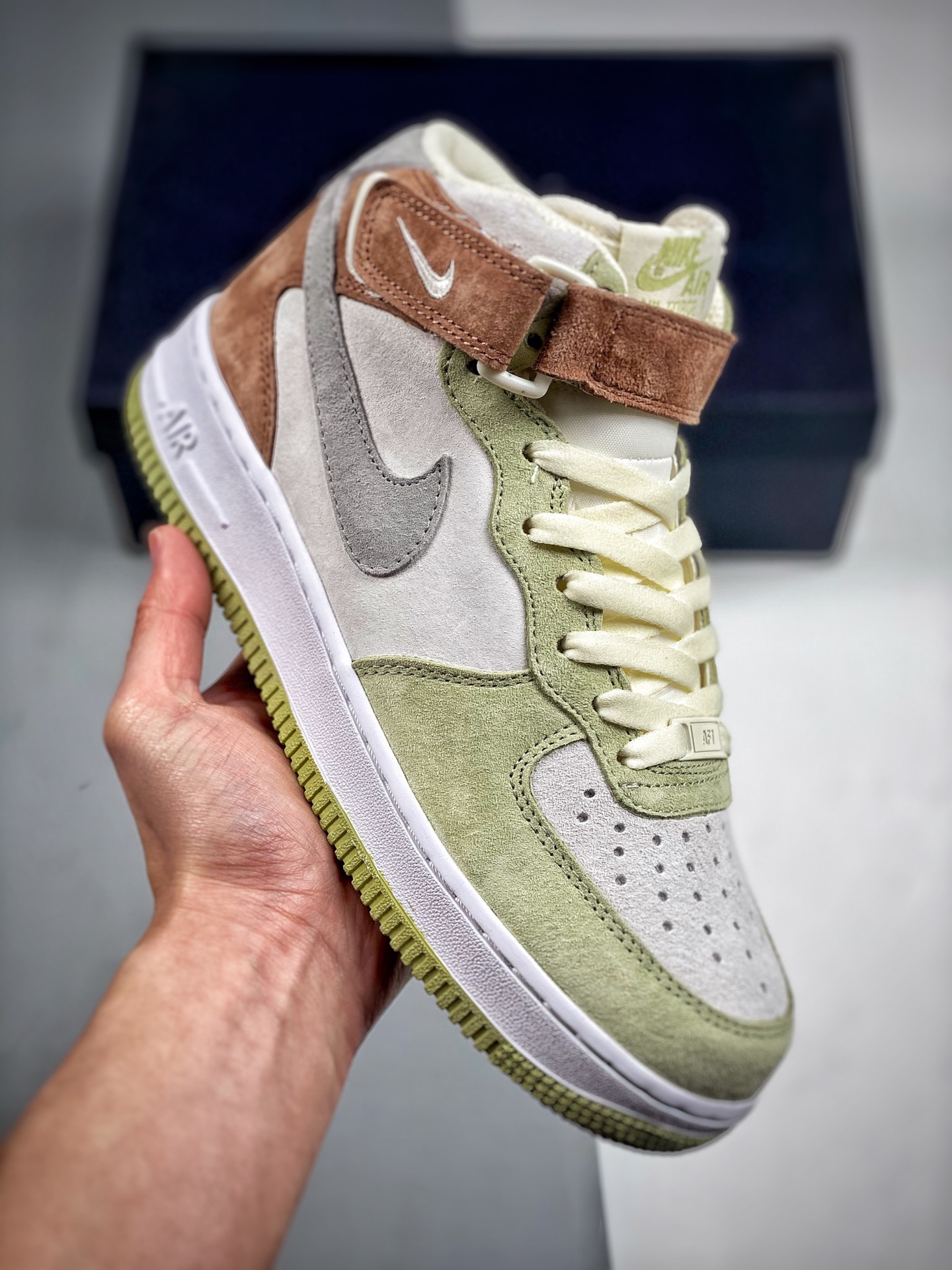Nike Air Force 1 MID 07 verde claro gris, horma y papel originales, forma auténtica de Air Force, enfocado en canales d…