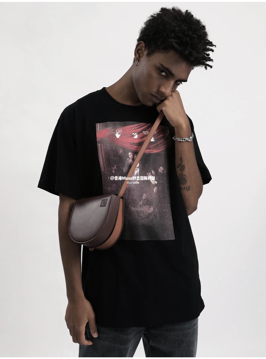 LOEWE罗意威 Heel duo系列单肩包 0508酒红/棕