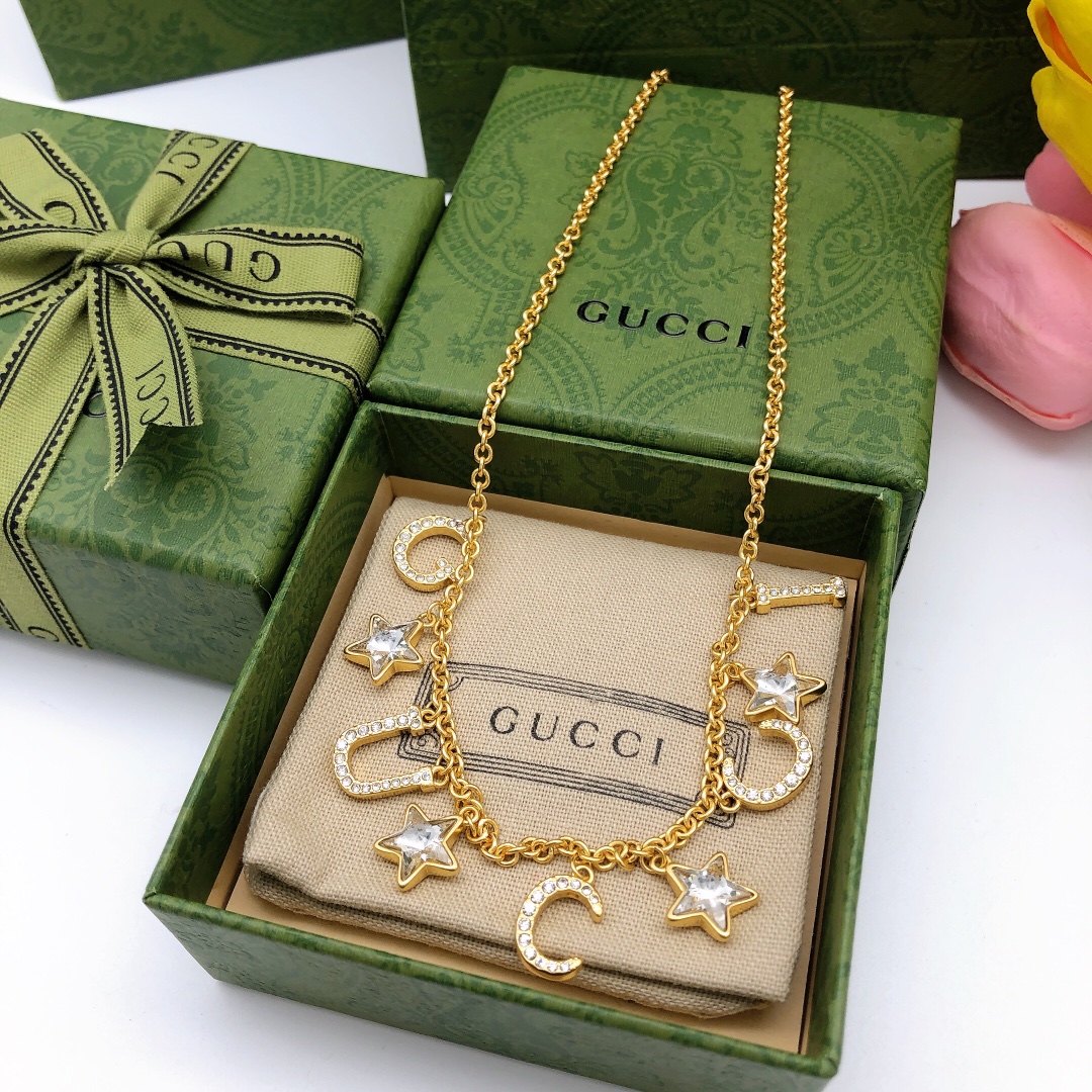 Gucci Gucci古驰新款双G星星项链水晶搭配 高级感十足