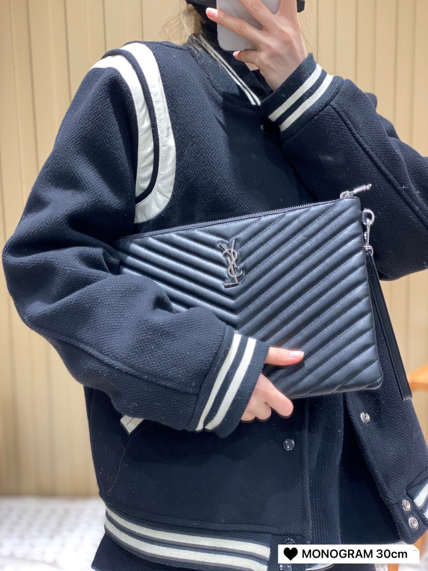 YSL MONOGRAM 30CM 中号手包 559193黑色/银扣