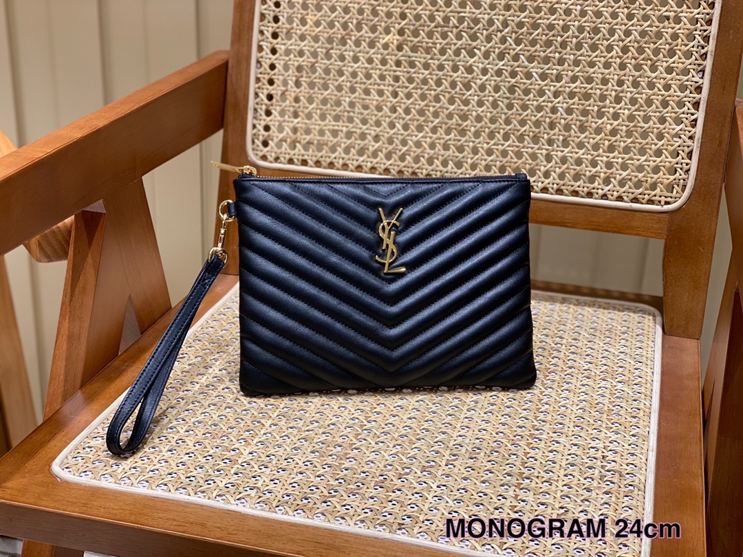 YSL MONOGRAM 24CM 小号手包 379039黑色/金扣