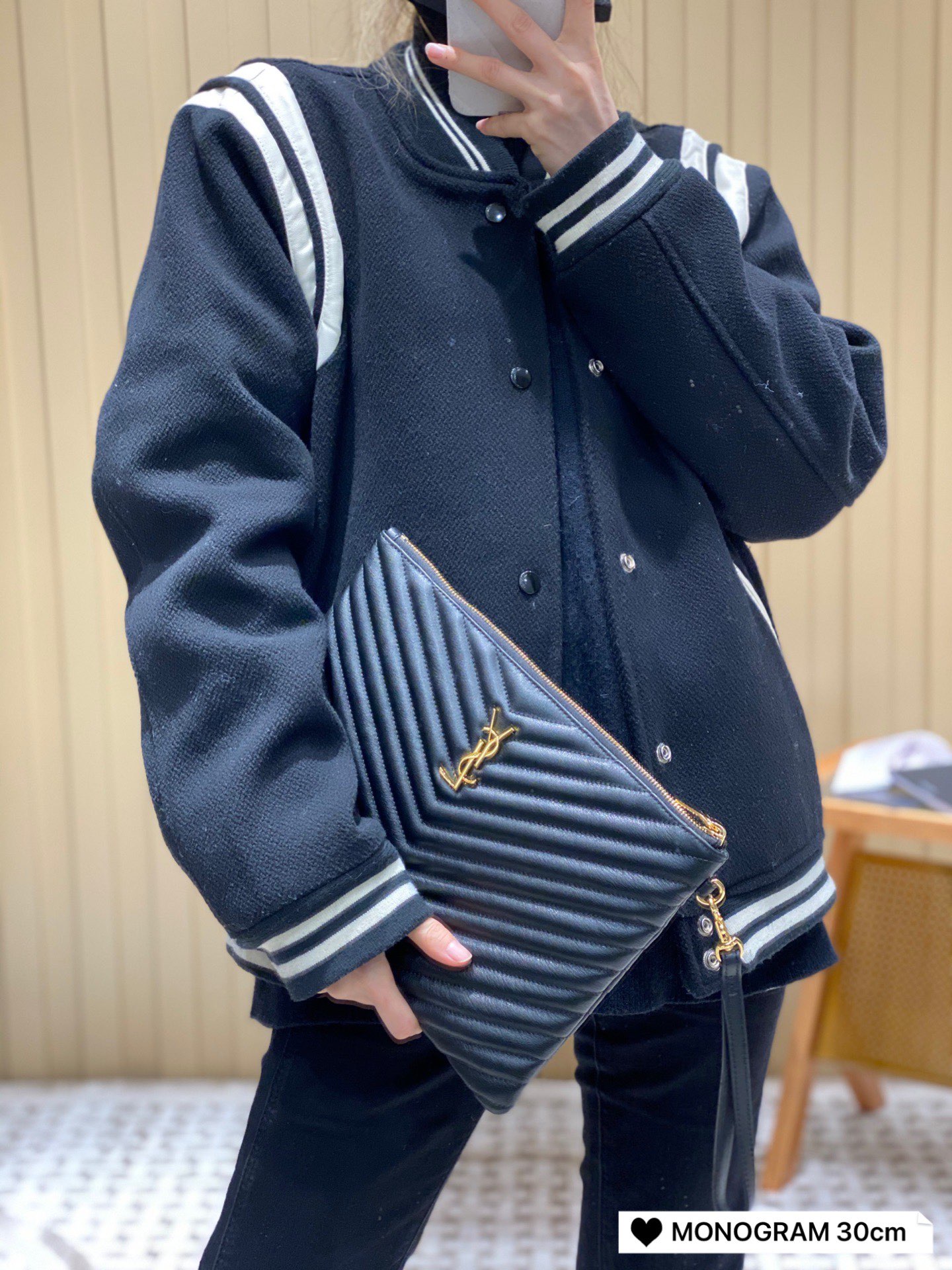 YSL MONOGRAM 30CM 中号手包 559193黑色/金扣