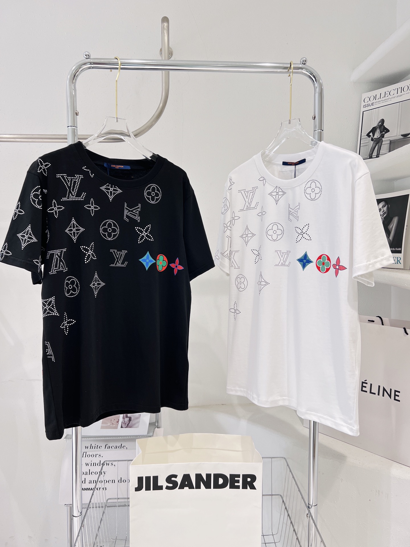 Louis Vuitton Designer
 Clothing T-Shirt Black White Printing Unisex Cotton Spring/Summer Collection Fashion Short Sleeve