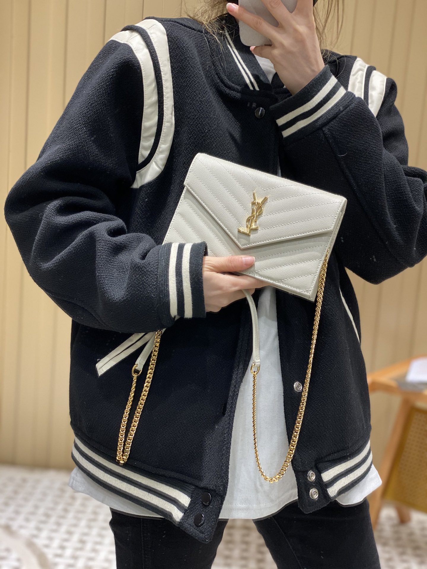 Saint laurent Ysl woc19小号信封包 393953白色金扣