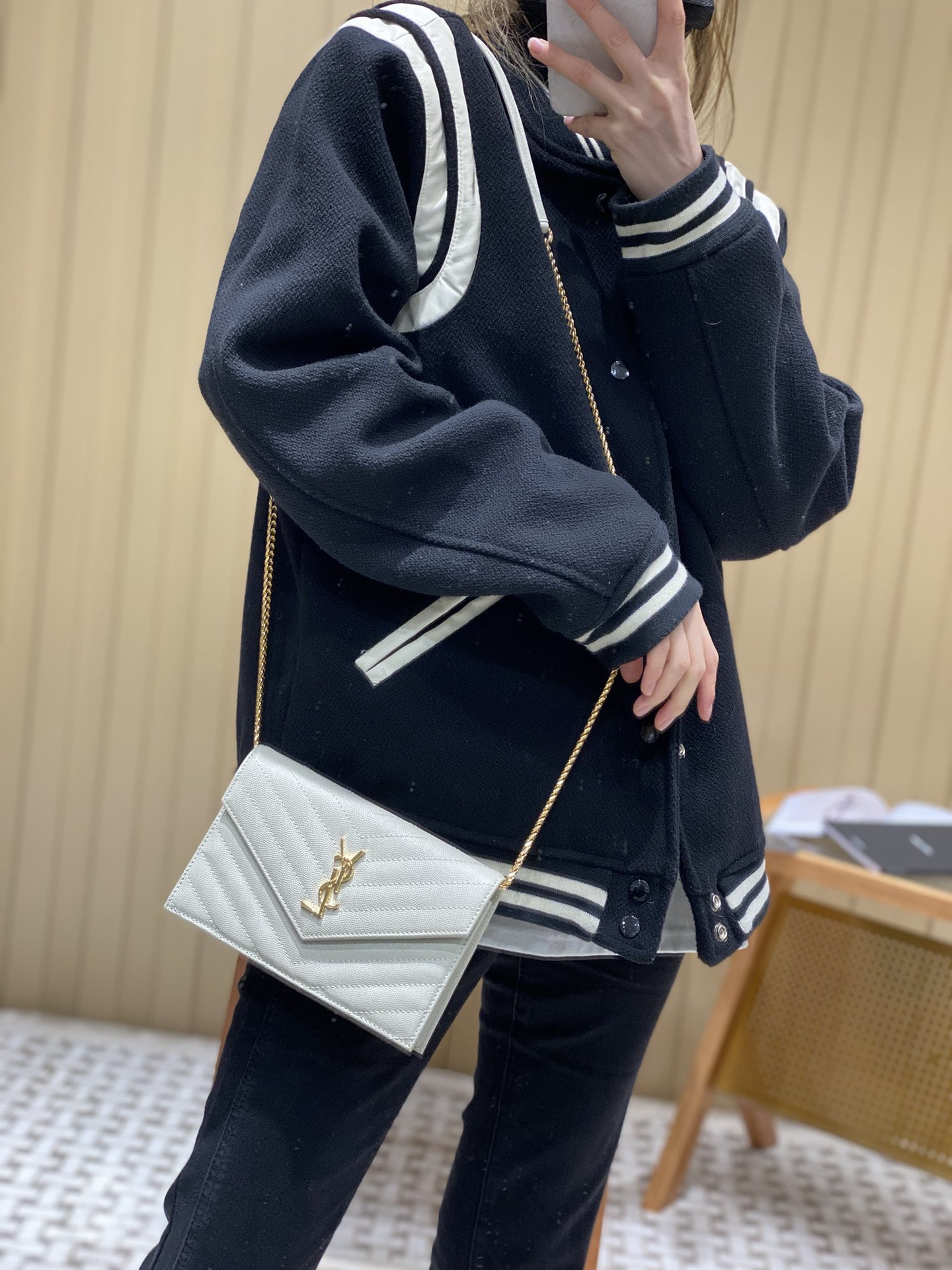 Saint laurent Ysl woc19小号信封包 393953白色金扣