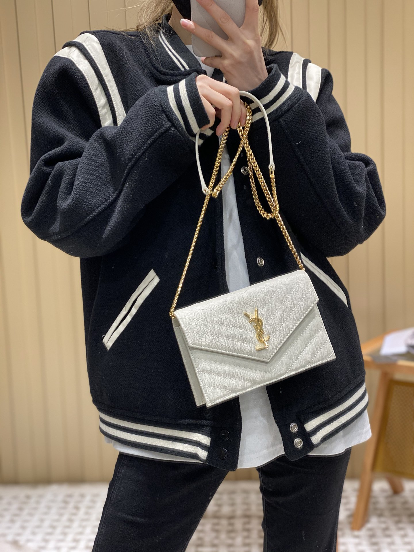 Saint laurent Ysl woc19小号信封包 393953白色金扣