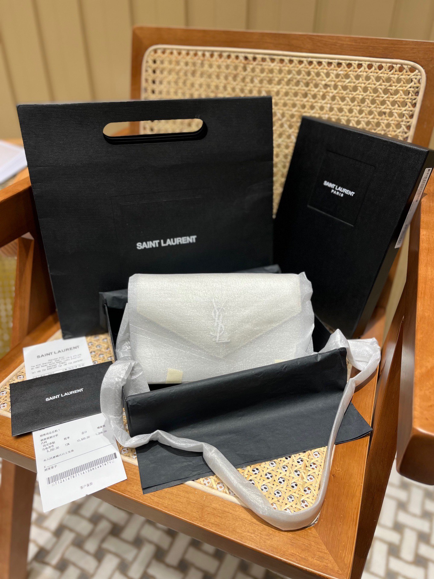 Saint laurent Ysl woc19小号信封包 393953白色银扣