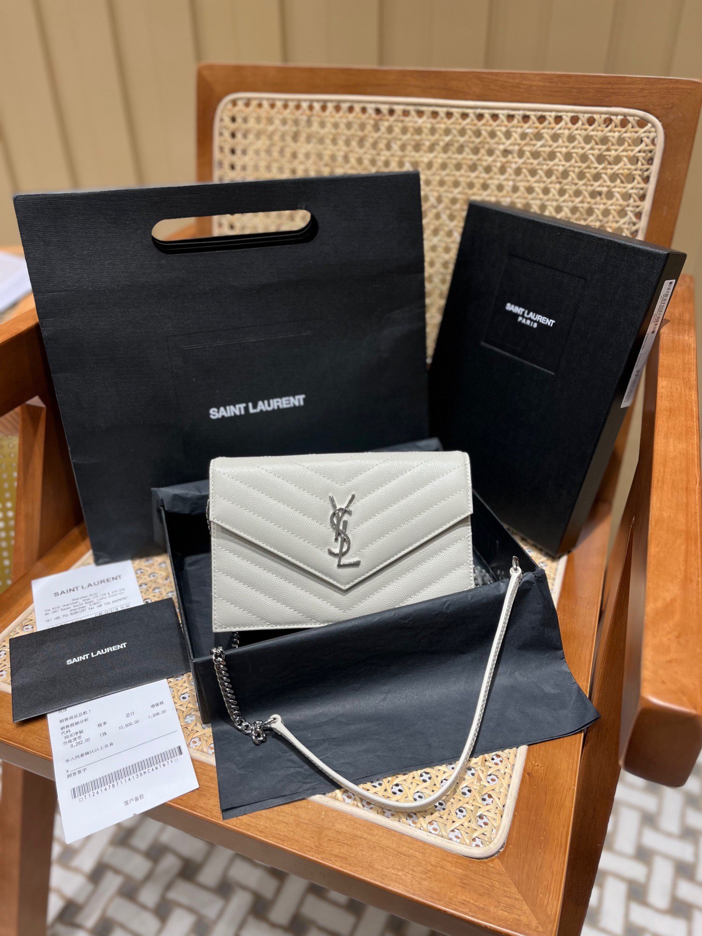 Saint laurent Ysl woc19小号信封包 393953白色银扣