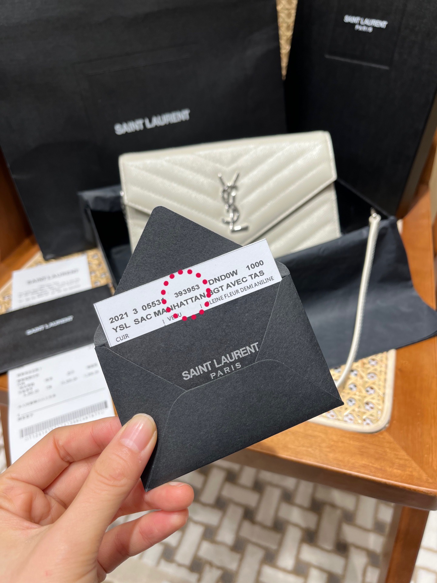 Saint laurent Ysl woc19小号信封包 393953白色银扣