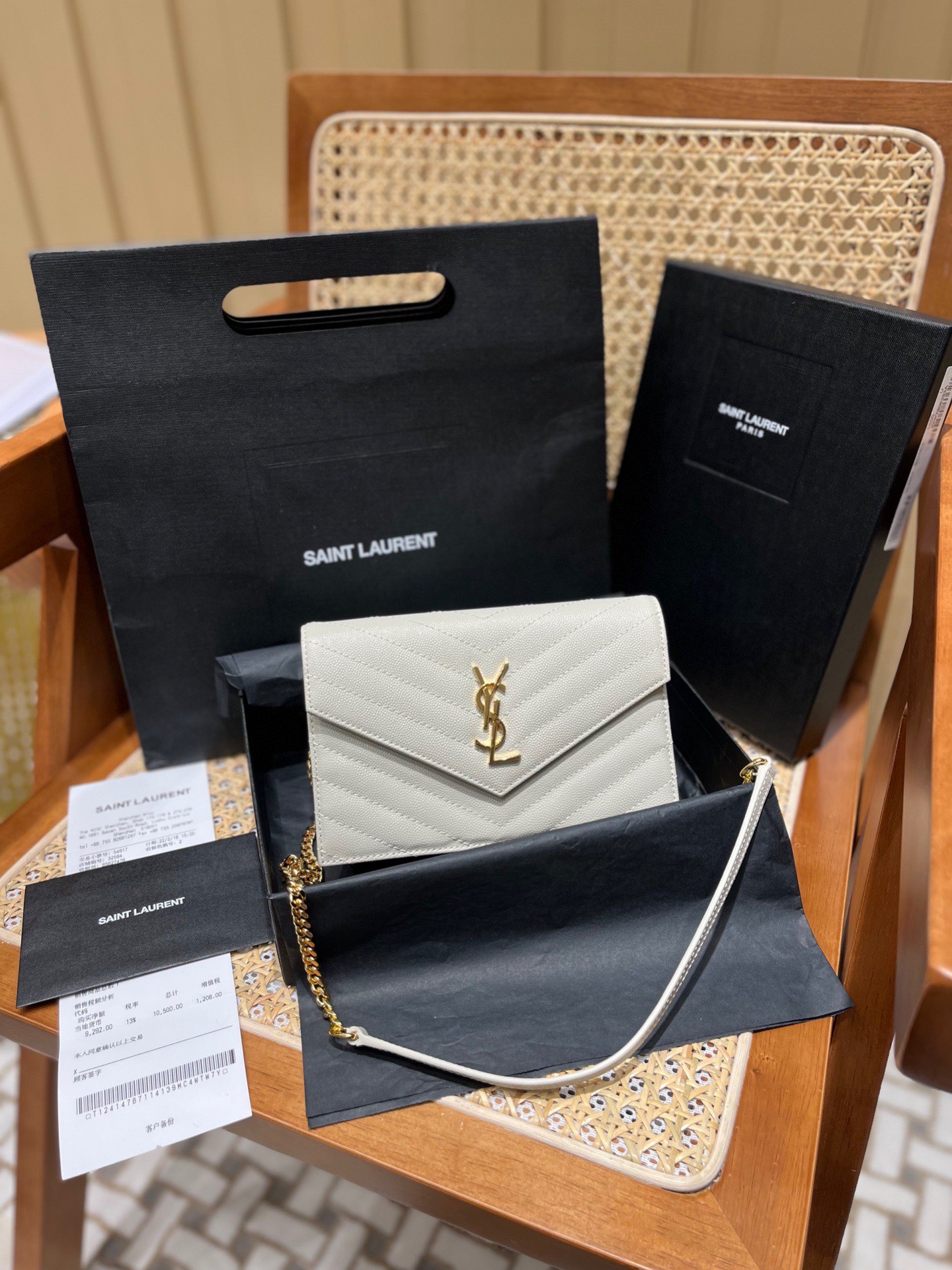 Saint laurent Ysl woc19小号信封包 393953白色金扣