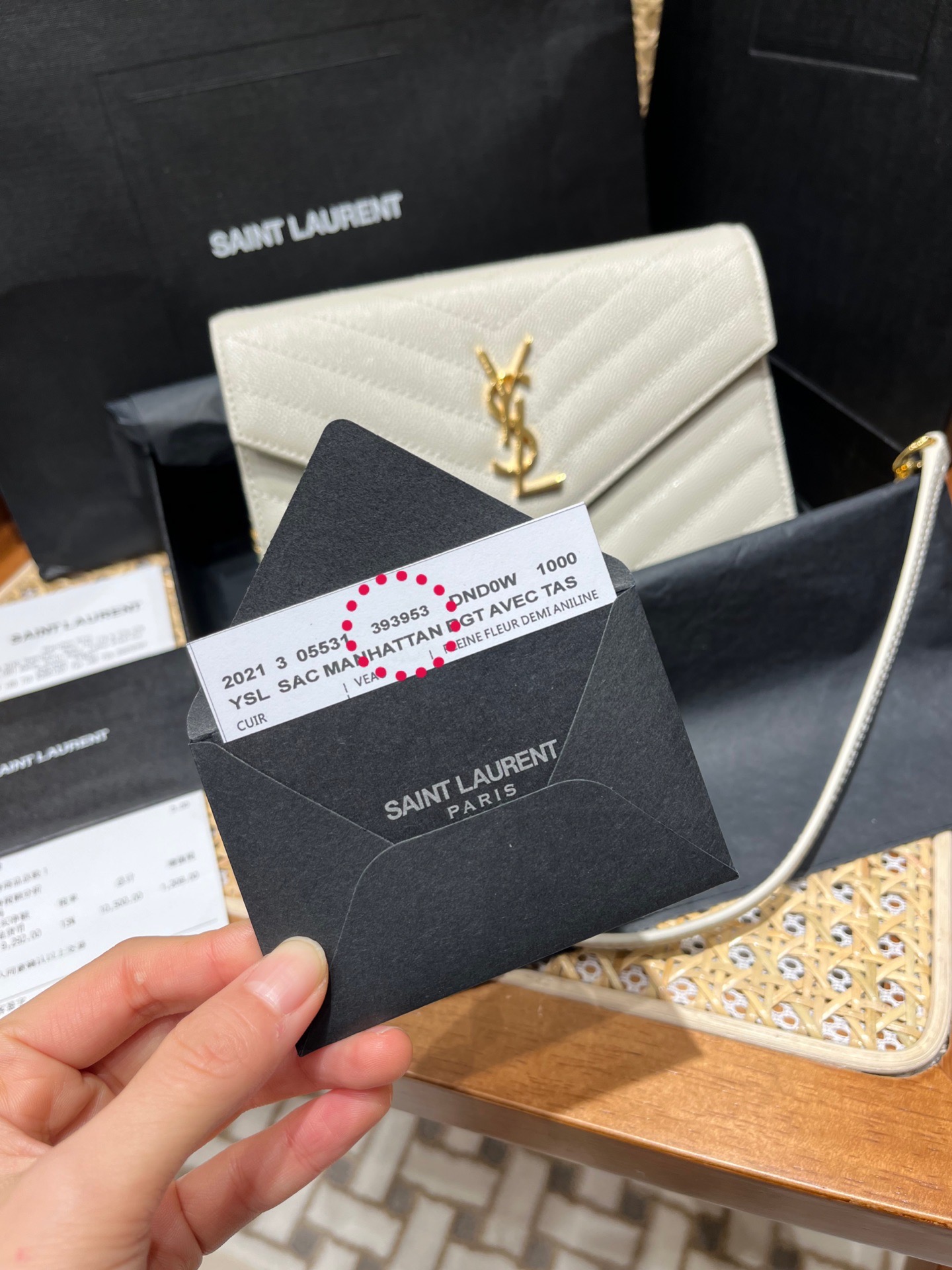 Saint laurent Ysl woc19小号信封包 393953白色金扣