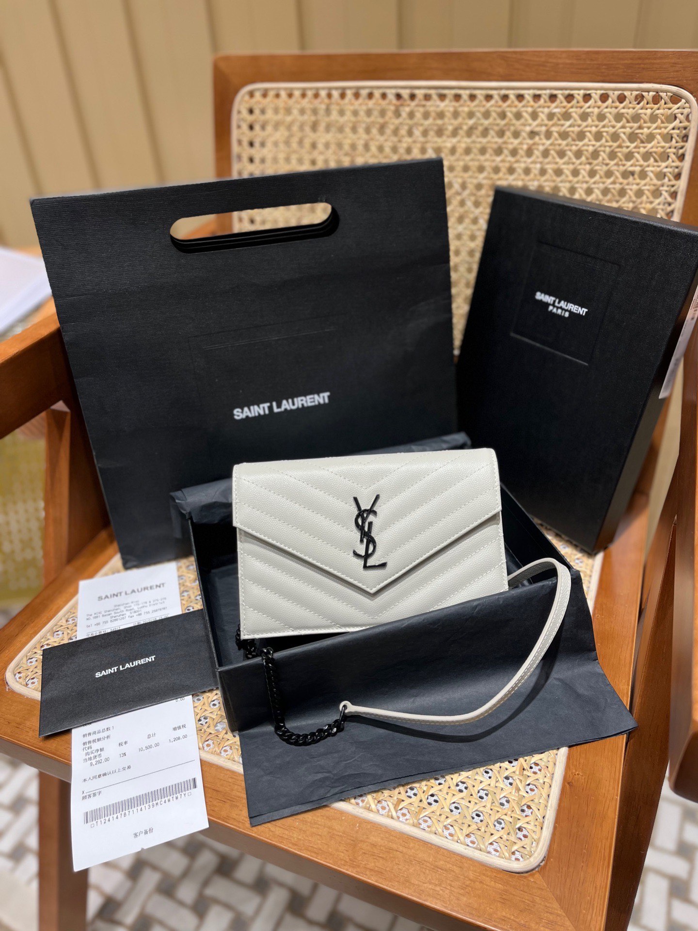 Saint laurent Ysl woc19小号信封包 393953白色黑扣