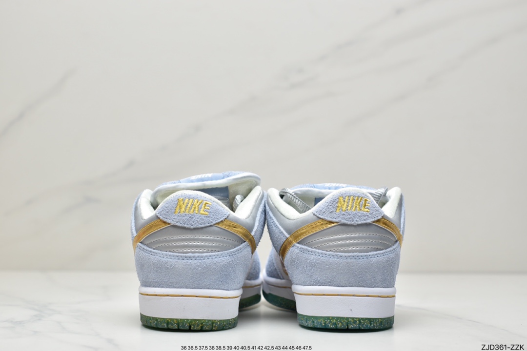 Sean Cliver x Nike SB DuNIKE Low Pro QS ”White/Psychic Blue-Metallic Gold” Buckle Backboard Shoes DC9936-100