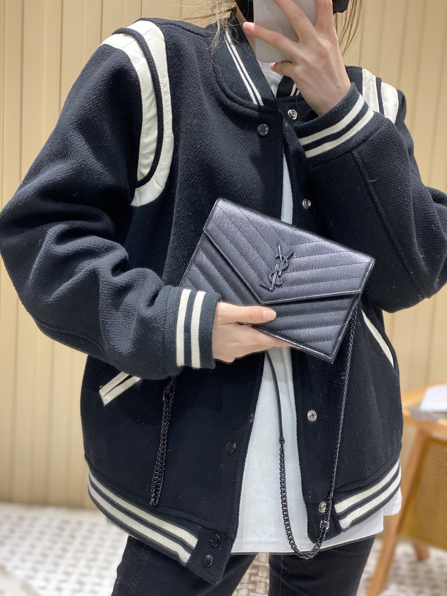 Saint laurent Ysl woc19小号信封包 393953黑色黑扣