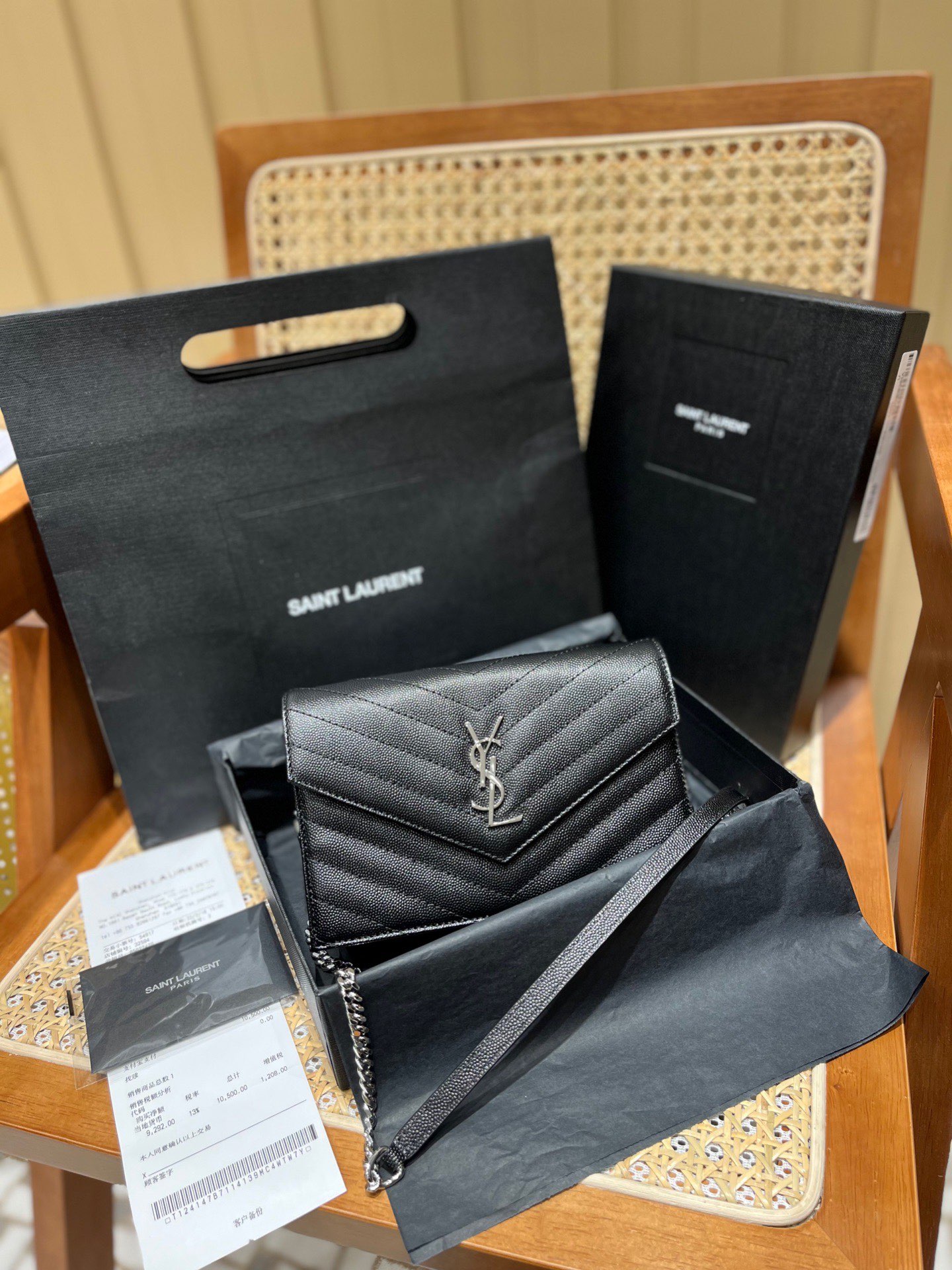 Saint laurent Ysl woc19小号信封包 393953黑色银扣