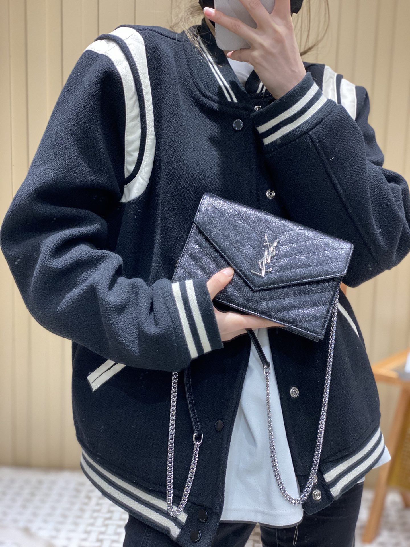 Saint laurent Ysl woc19小号信封包 393953黑色银扣