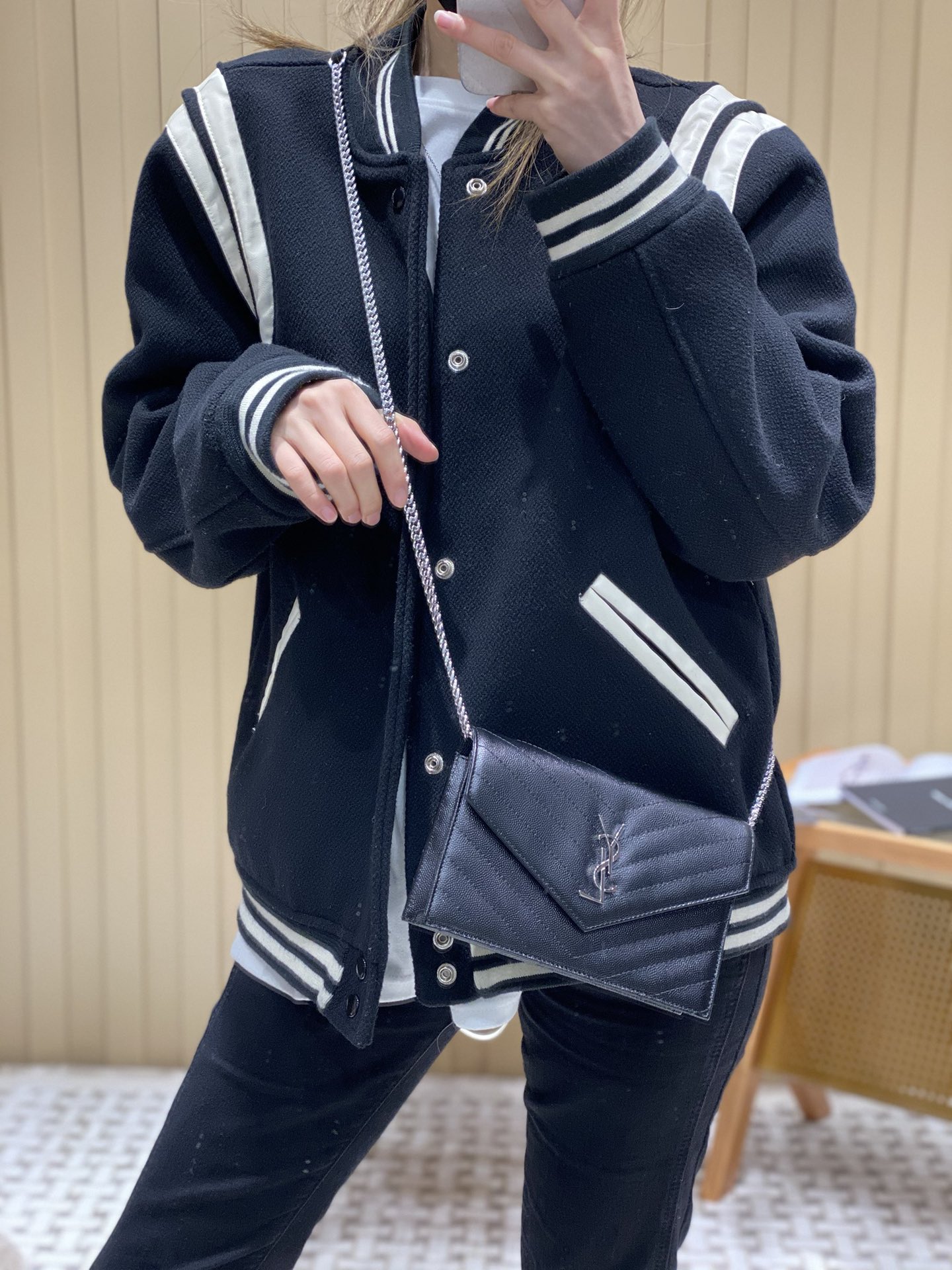 Saint laurent Ysl woc19小号信封包 393953黑色银扣