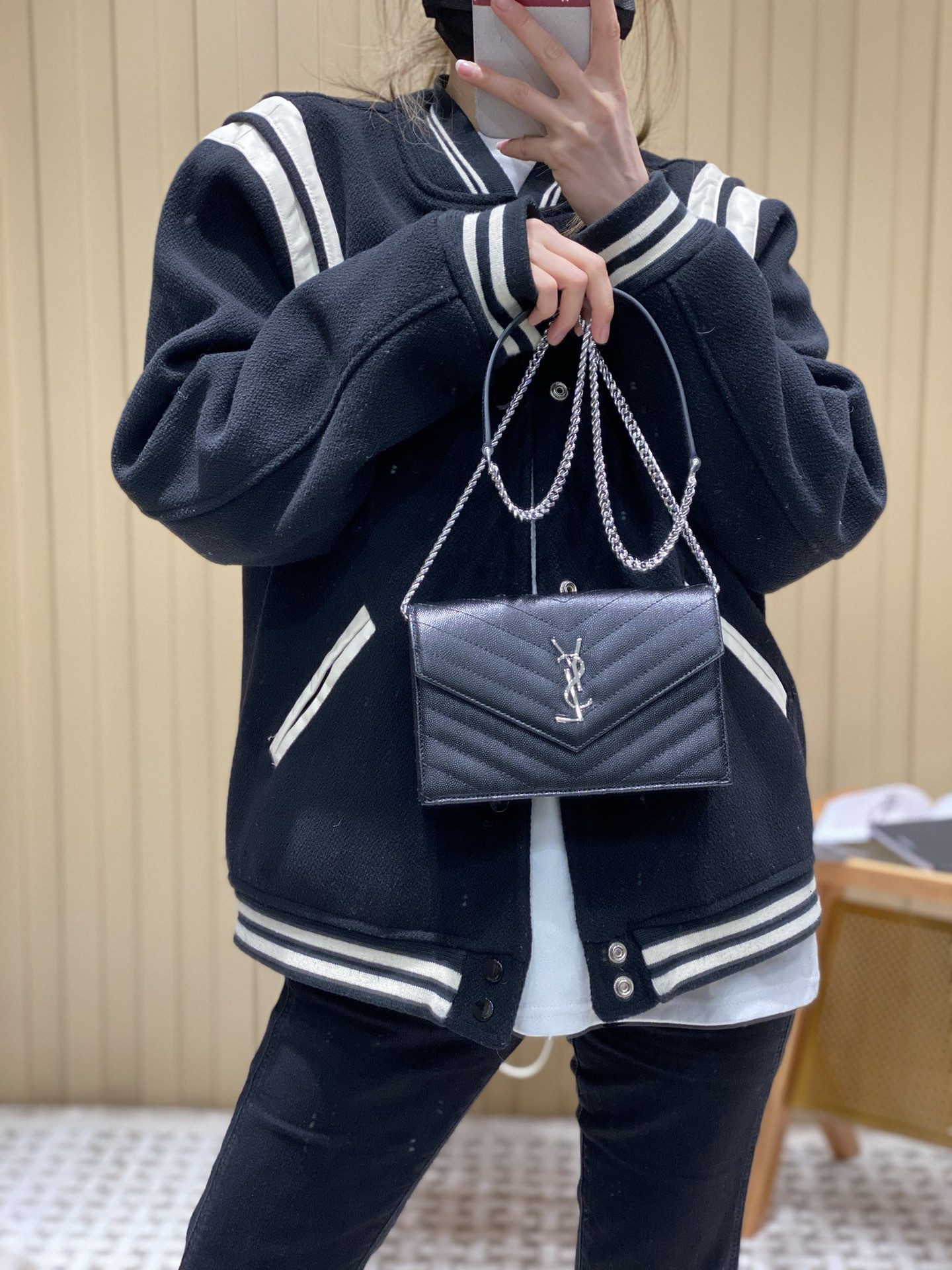 Saint laurent Ysl woc19小号信封包 393953黑色银扣