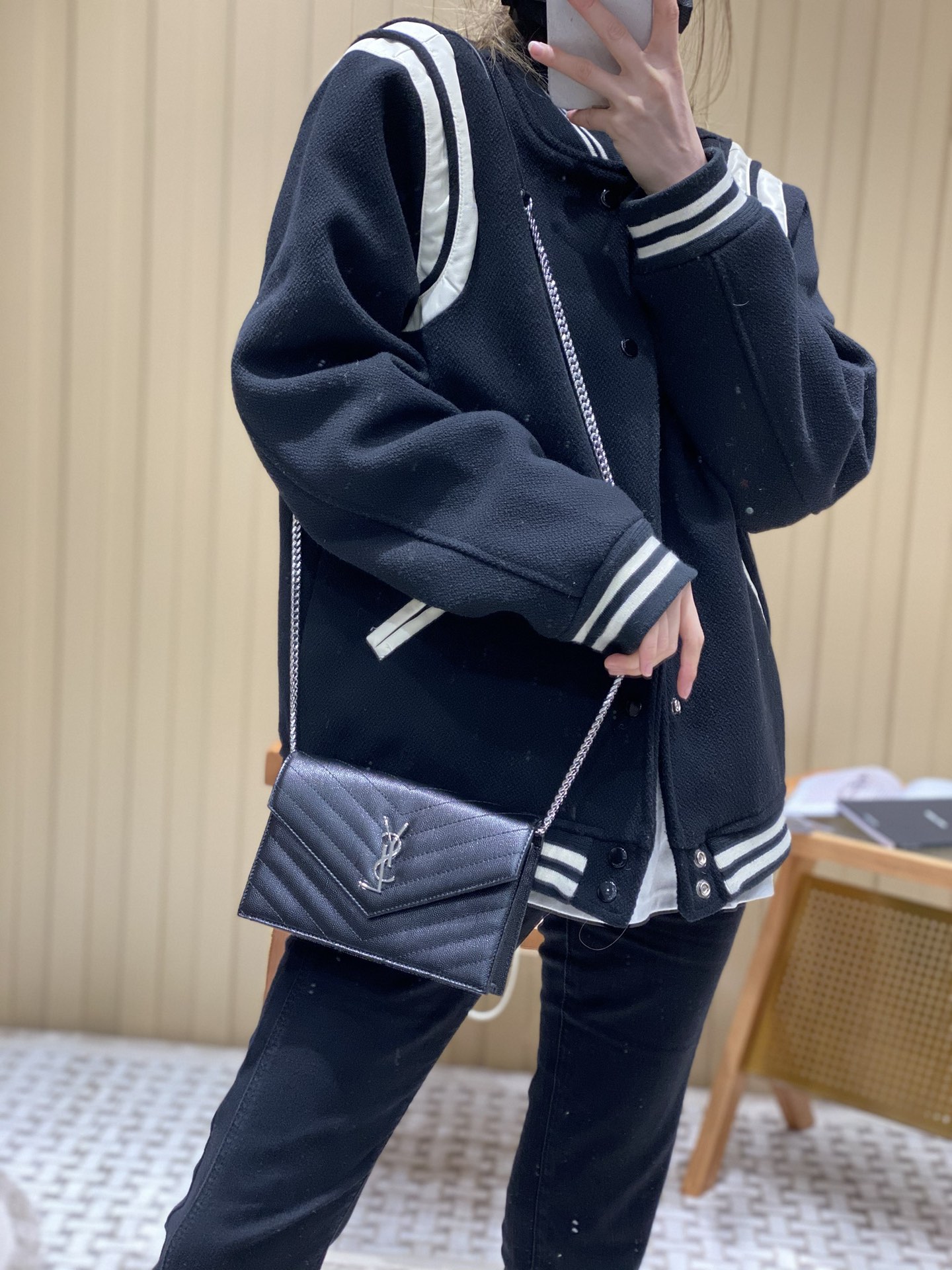 Saint laurent Ysl woc19小号信封包 393953黑色银扣