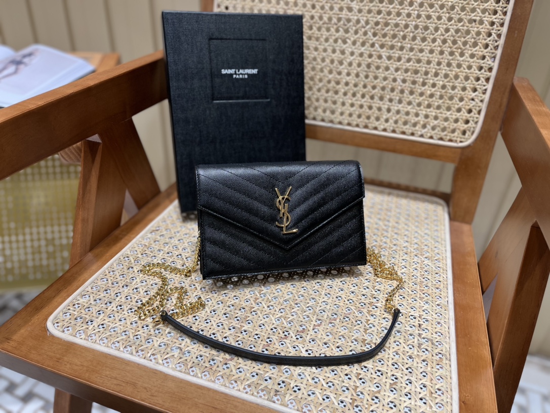 Saint laurent Ysl woc小号信封包 393953黑色金扣