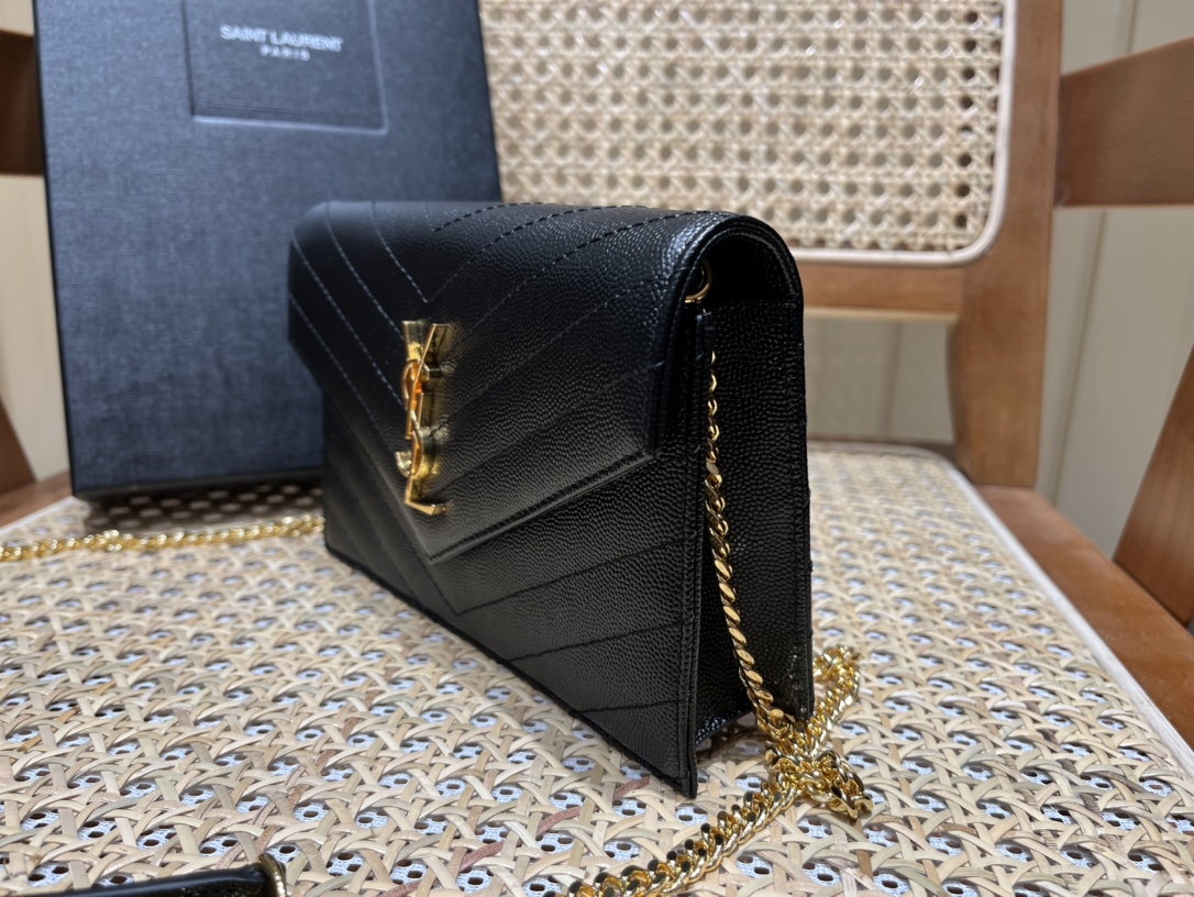 Saint laurent Ysl woc小号信封包 393953黑色金扣