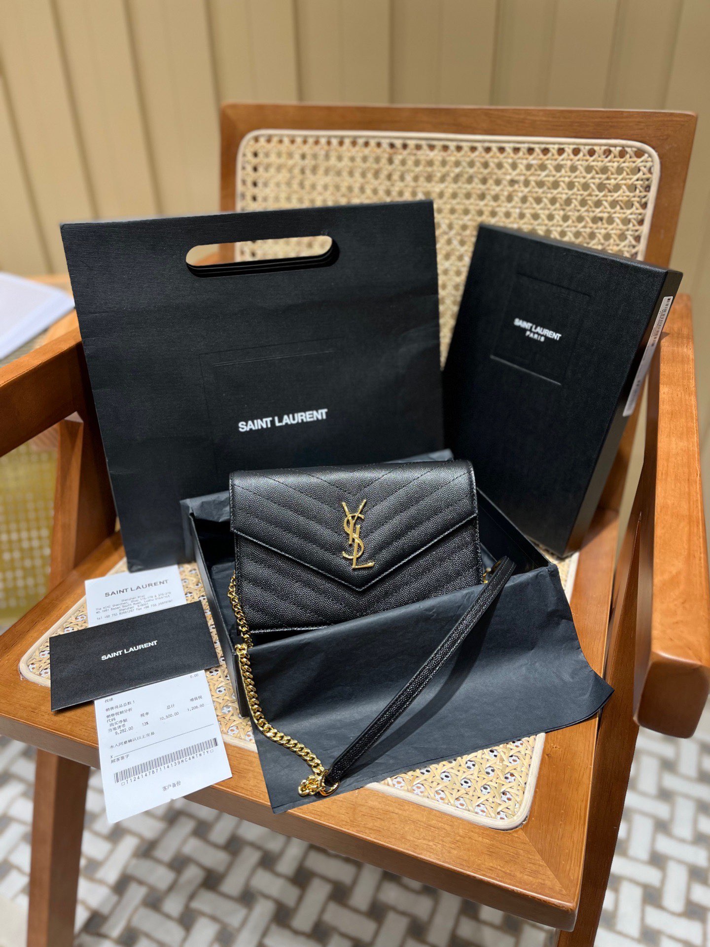 Saint laurent Ysl woc小号信封包 393953黑色金扣